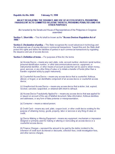 Republic Act No. 8484 .